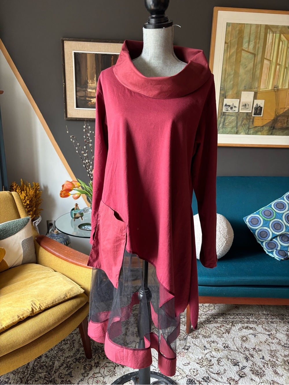 Kaliyana Unique Stylish Cotton Tunic in Rich Burgundy Hue